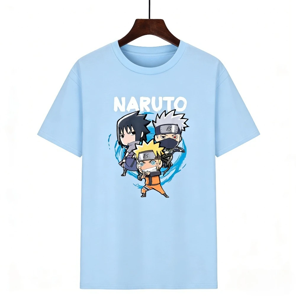 Naruto Kids Cotton T-Shirt,Adult Boys Girls Family Matching Casual Tee,Anime Chibi Team 7 Naruto Sasuke Kakashi Print Beige Tops
