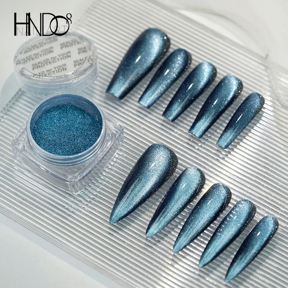 HNDO Nieuwe Iced Aqua Cat Eye Magneet Poeder Nail Glitter Decoraties Holografisch 3D Effect voor Manicure Ontwerp DIY Pigment Stof