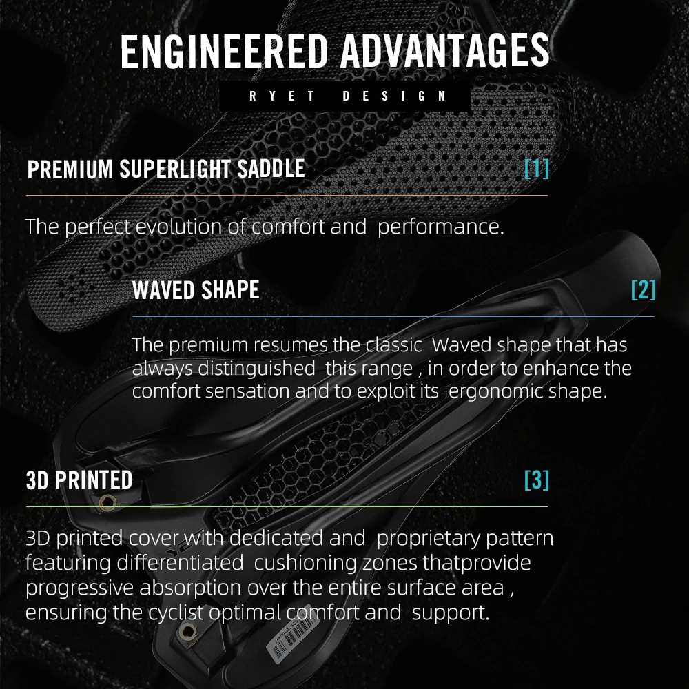 RYET Ultralight Carbon 3D Printed Saddle 190g 7*9 Bike Seating For Men Women Triathlon Road MTB Mountain Gravel Cycling Parts