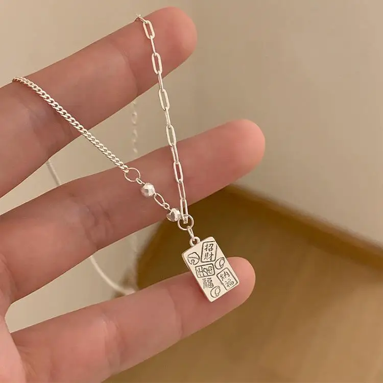 Women's 925 Sterling Silver Bead Geometry Necklace, Korean Design