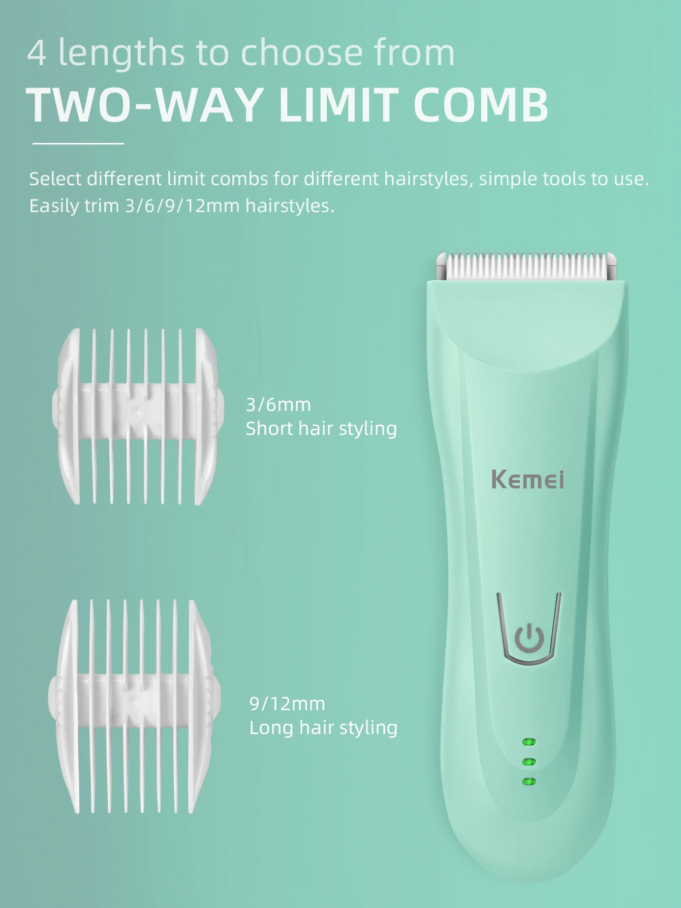 Kemei Baby Electric Hair Clipper Safe Quiet Hair Trimmer for Kids Waterproof Rechargeable Cordless Haircut Kit Ceramic Blade