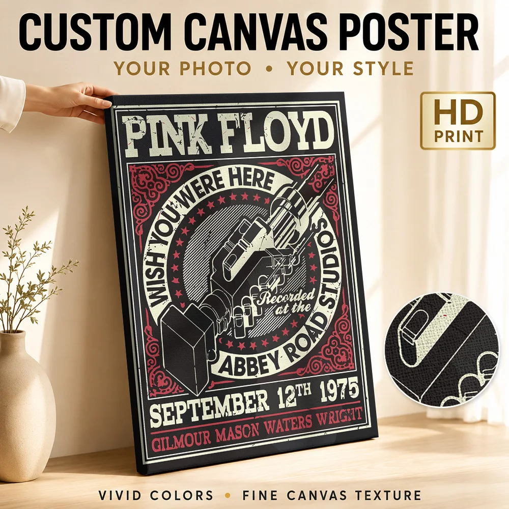 Pink Floyd Wish You Were Here Album Framed Canvas Print Poster Raw Style Wall Art With Customized Photo For Study Ideal Fan Gift