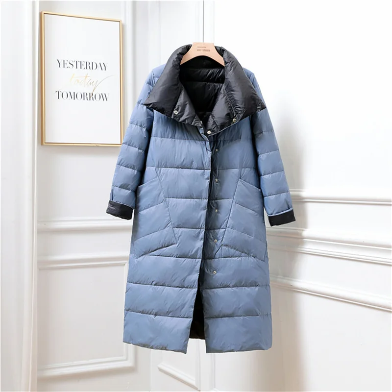 Two-Sided 2025 Autumn Winter Women Warm Down Coat Light Thin White Duck Down Jacket Ladies Long Oversize Puffer Parkas Outwears