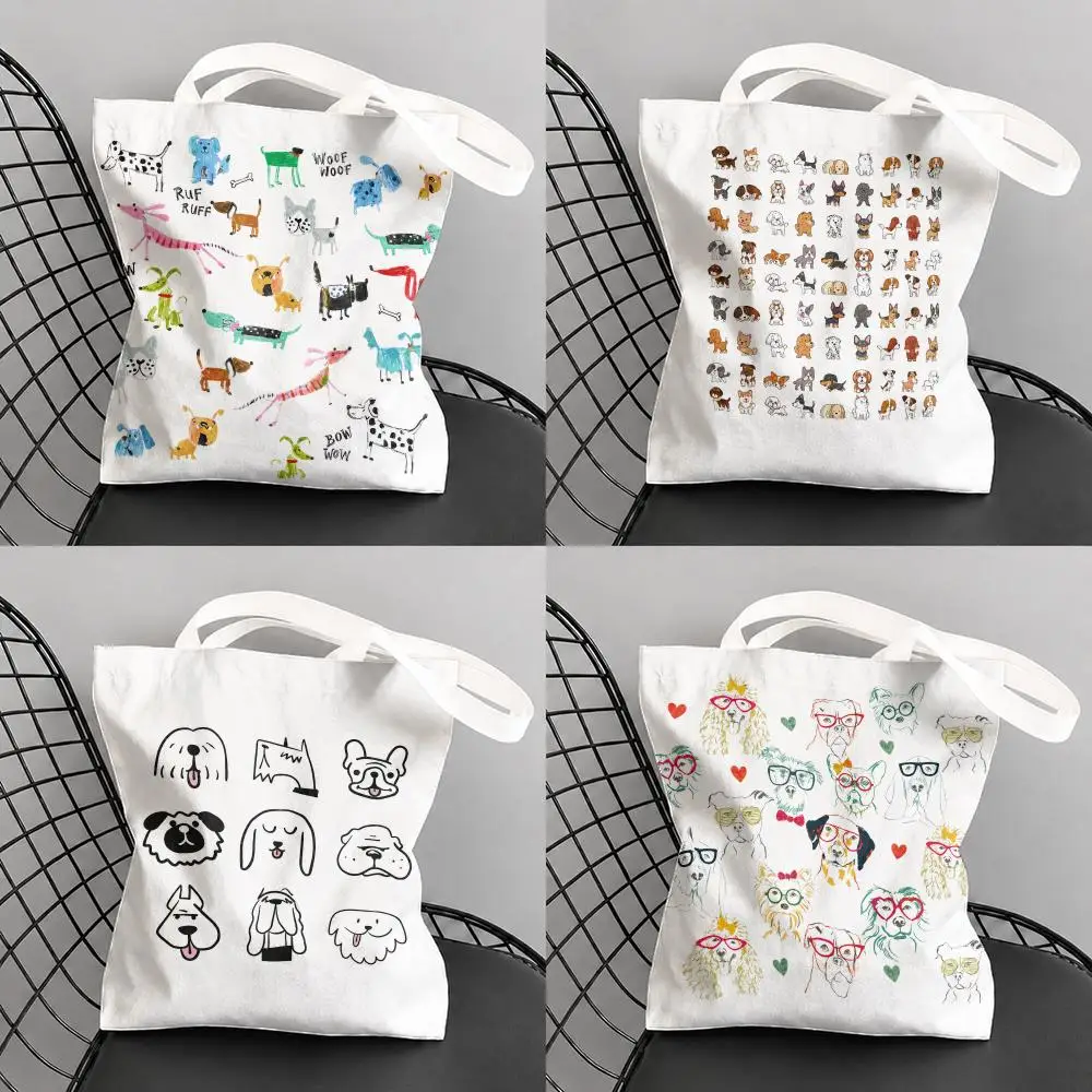 Mixed Breed Dog Storage Bags Canvas Tote Bag Large Capacity Reusable For Shopping Commute Grocery Shoulder Bag Gift