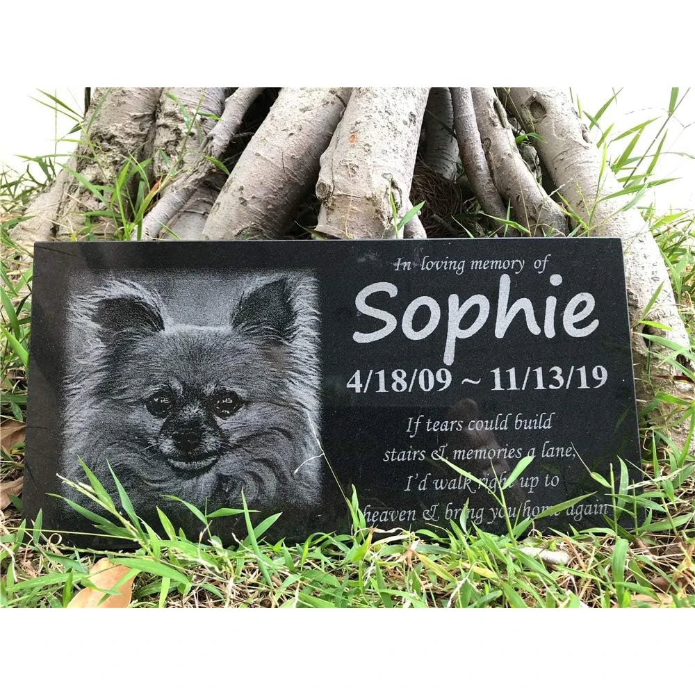 Pet Memorial Stones Engraved with Pet's Photo, Personalized Cat Dog Memorial Stones Grave Markers,Granite,12