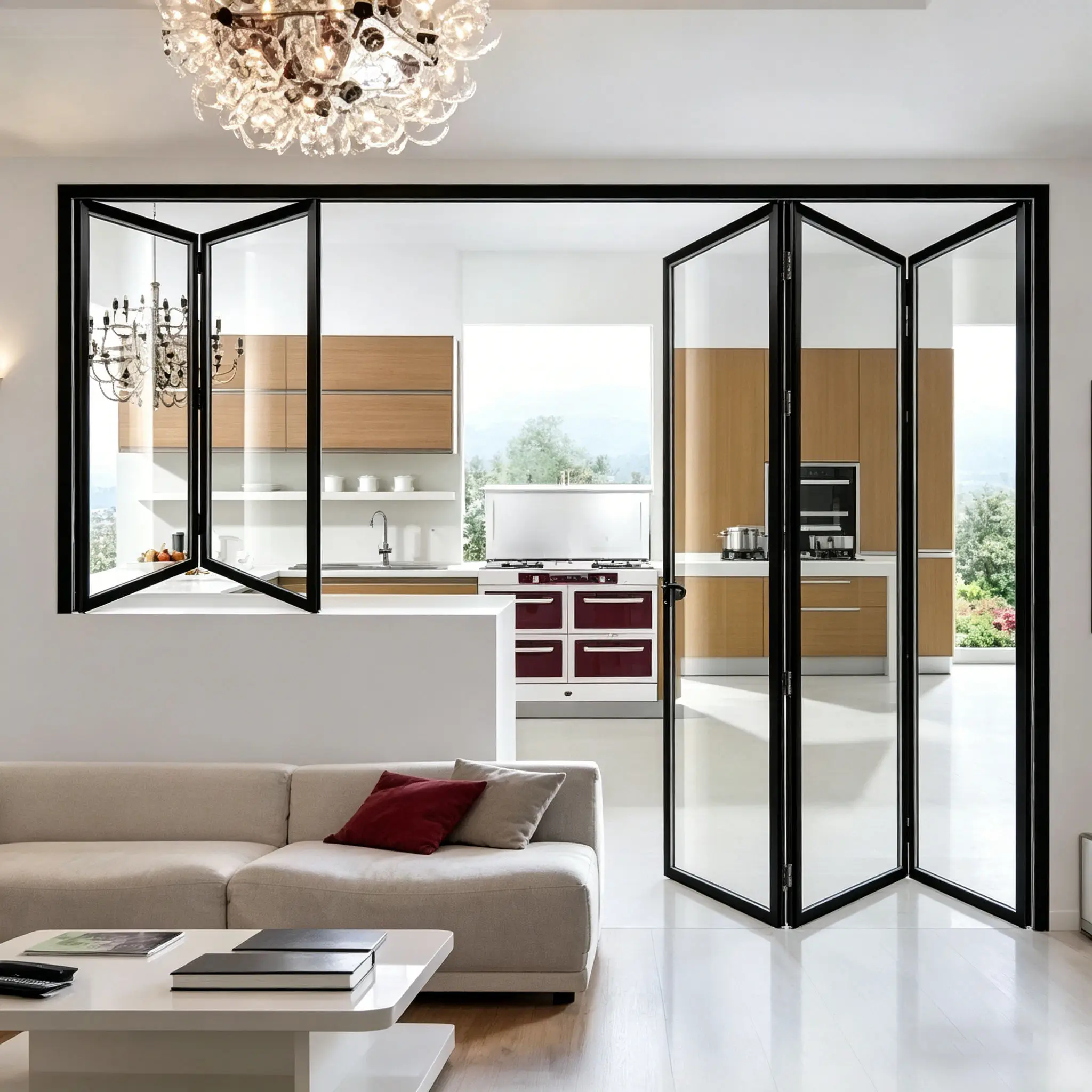 Exquisite Kitchen Aluminum Glass Folding Door Make Rational Use of Space Accordion Folding Doors Moisture Proof Fold Up Doors