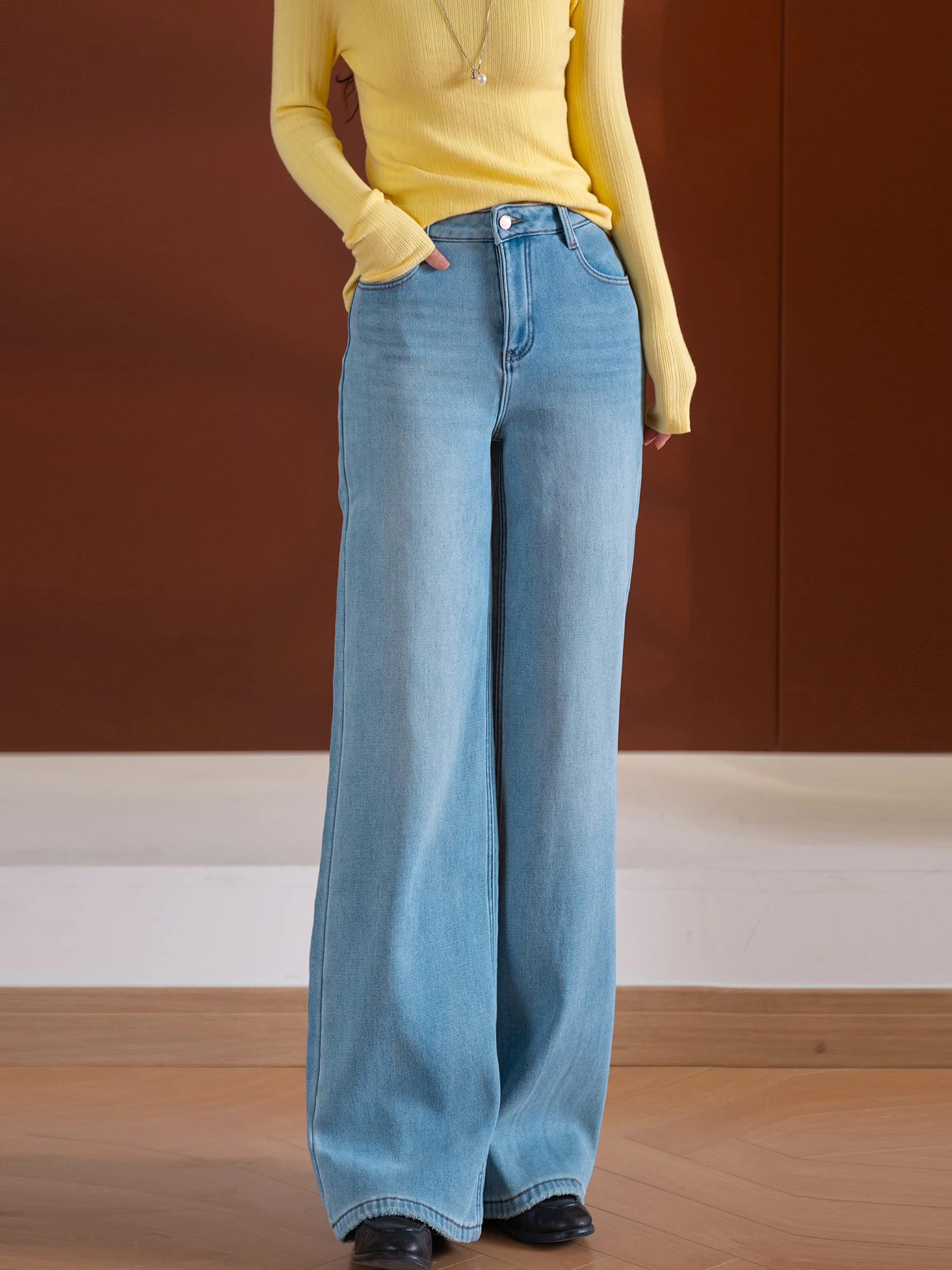 

Джинсы Thiened Fce с прямыми штанинами из молочного вельвета, эластичные в четырех направлениях, на одной пуговице, утягивающие, женские