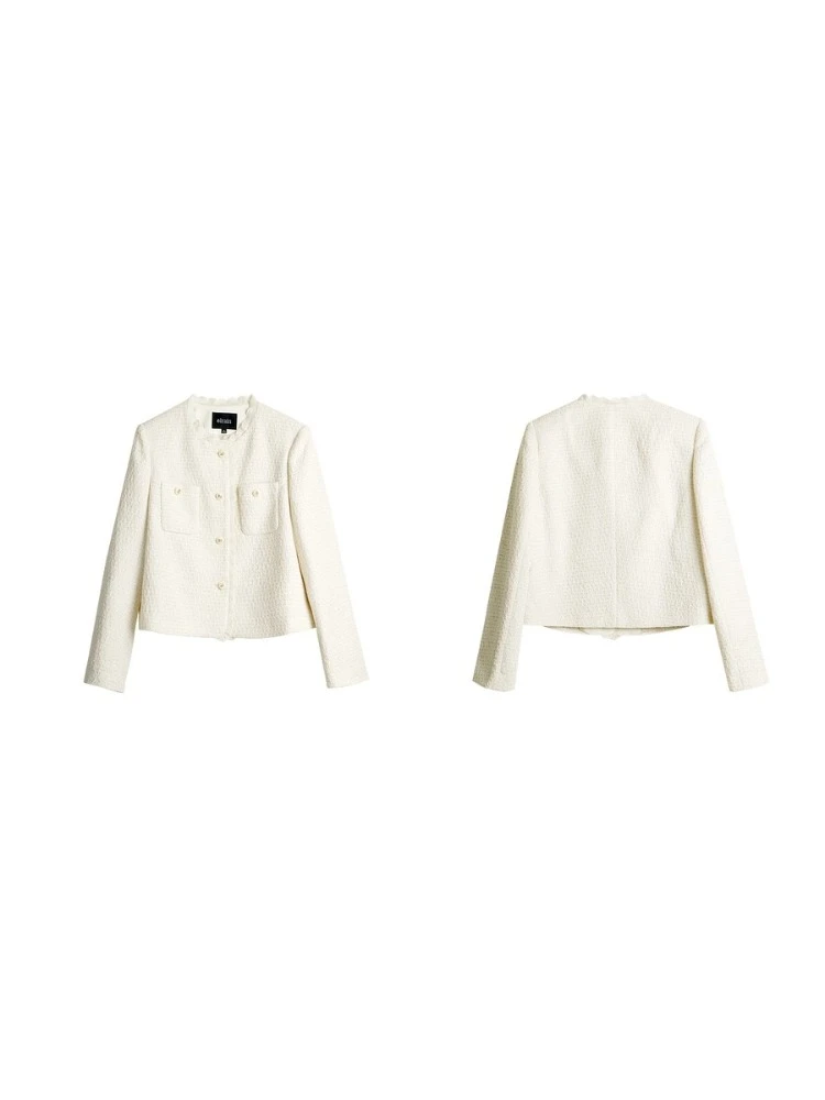 OLrain French Short Coat Woman Casual Solid Lace O-Neck Placket Jackets 2025 Autumn New Arrival Female clothing GO57QW000258