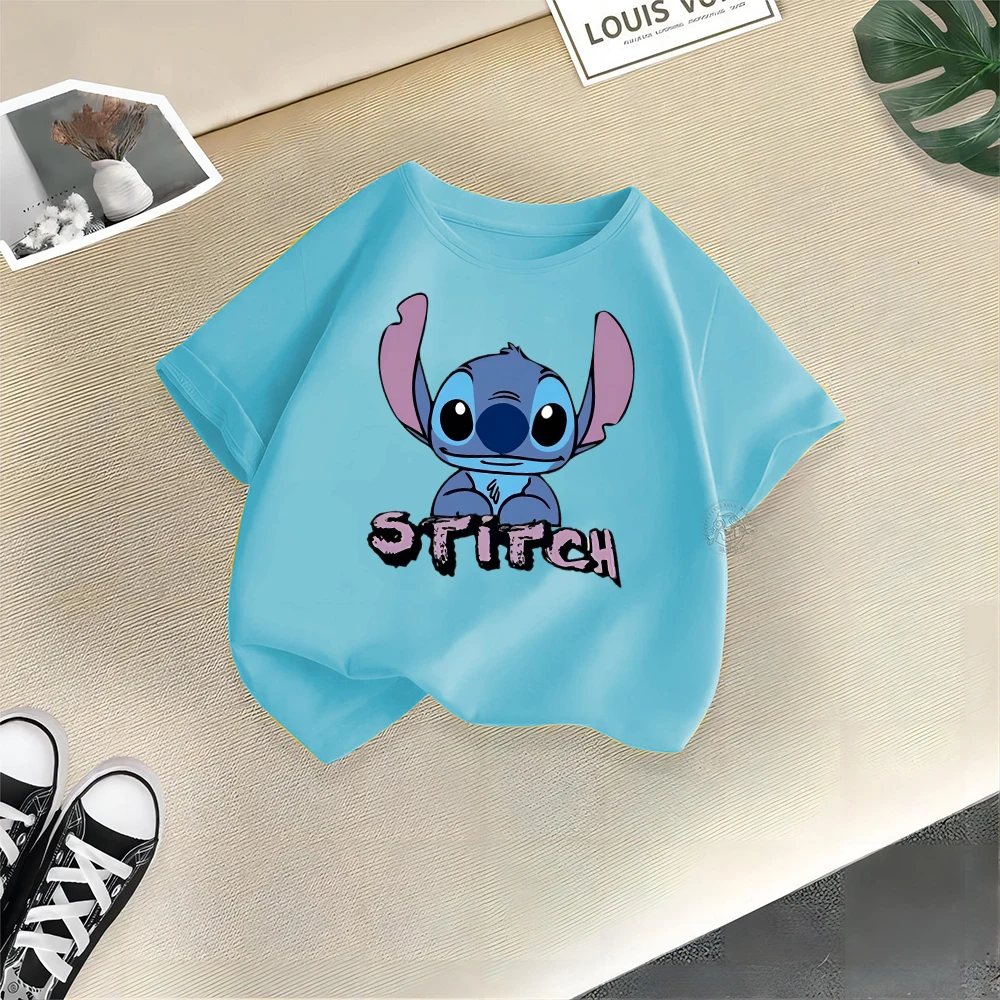 Disney Kids Street Style 100% Cotton T-shirt Stitch Stitch Alphabet Print Teen Comfortable Cotton T-shirt Boys Girls Casual top