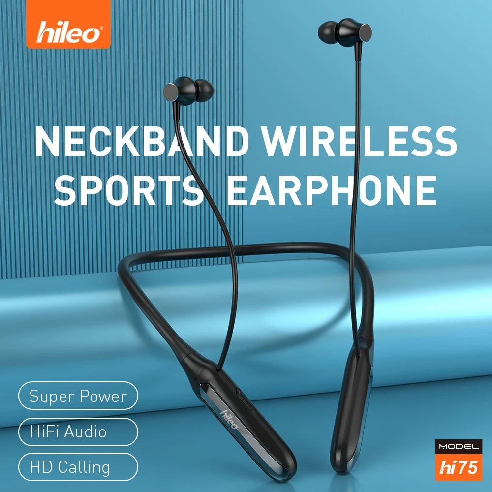 Hileo Hi75 Wireless Headphone Bluetooth 5.2 Neckband Earphones Hifi Stereo Sports Headset Suspended Waterproof Magnetic Earbuds