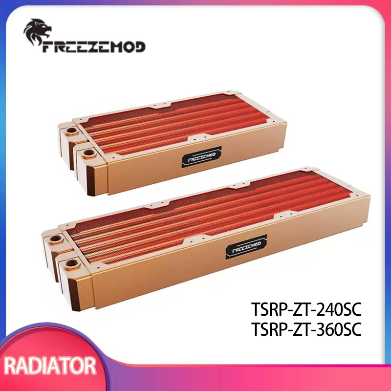 FREEZEMOD All Red Copper Water Cooling Industrial Cooling Radiator Row 7mm Pipe Thread Double Layer 45mm TSRP-ZT-360SC