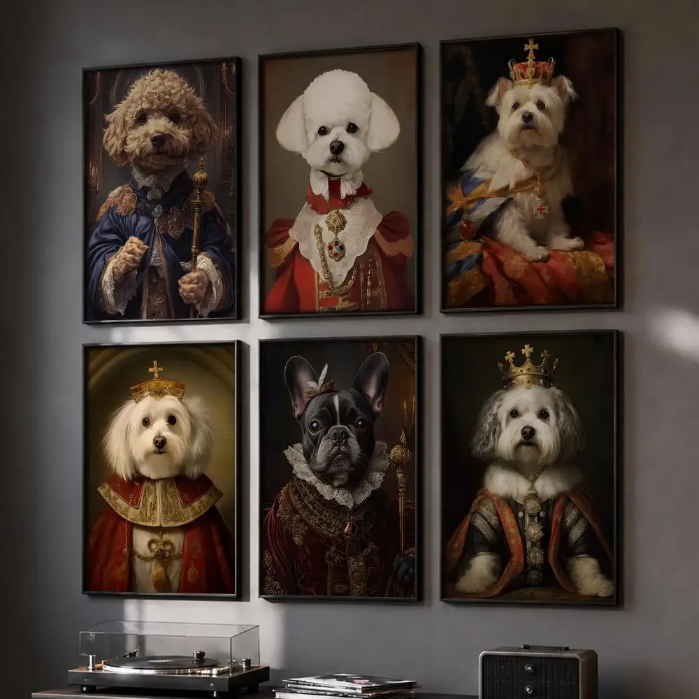 Dog King Vintage Royal Portrait Poster HD Home Wall Stickers House Hallway Living Room Bedroom Bar Office Decor Art Prints