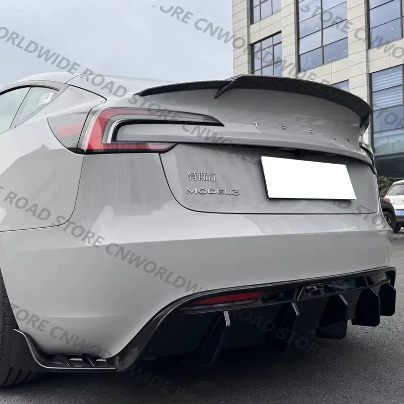 For Tesla 2024+ Model 3 Highland Body Kit Spoiler Rear Diffuser Front Bumper Lip Side Skirt Parts Aero Fast Tunning Matte Black