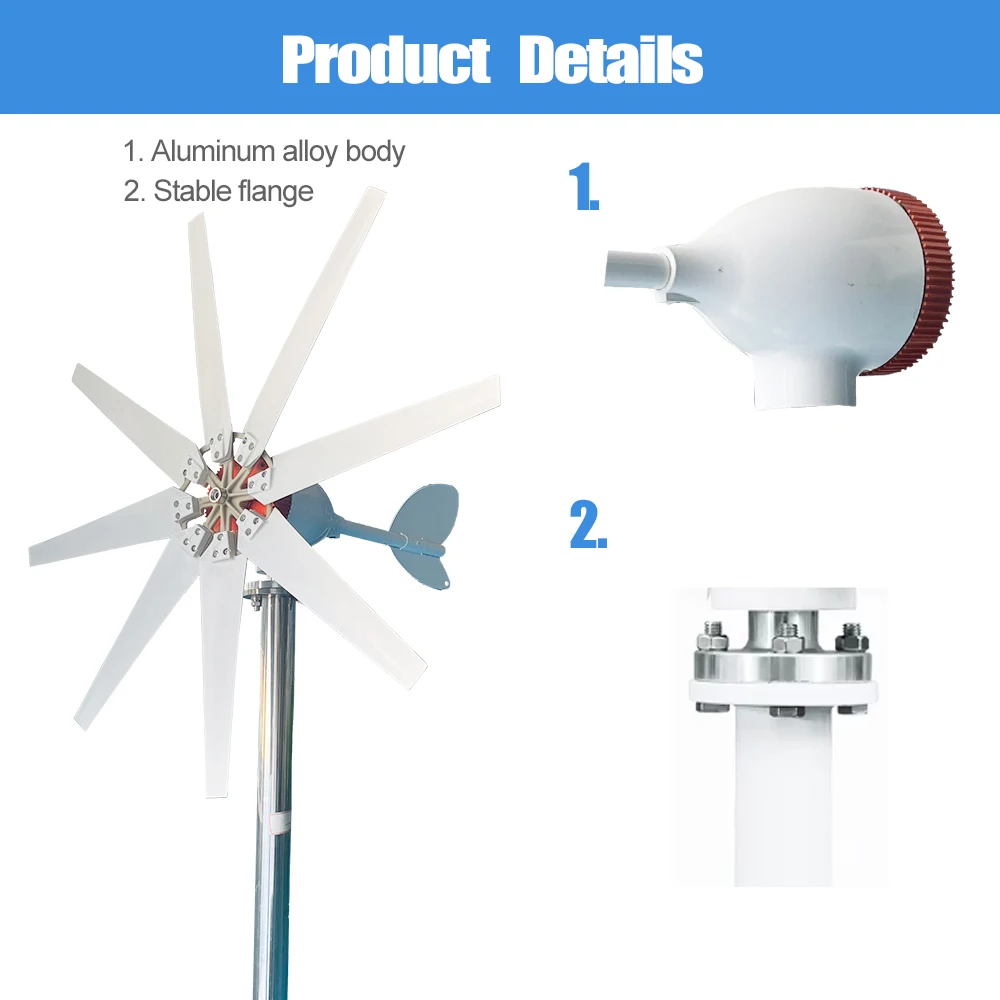 3000W Wind Turbine Generator High Efficiency with Free MPPT Charger 12/24/48V Output for 220V/230V Home Appliance Power Supply