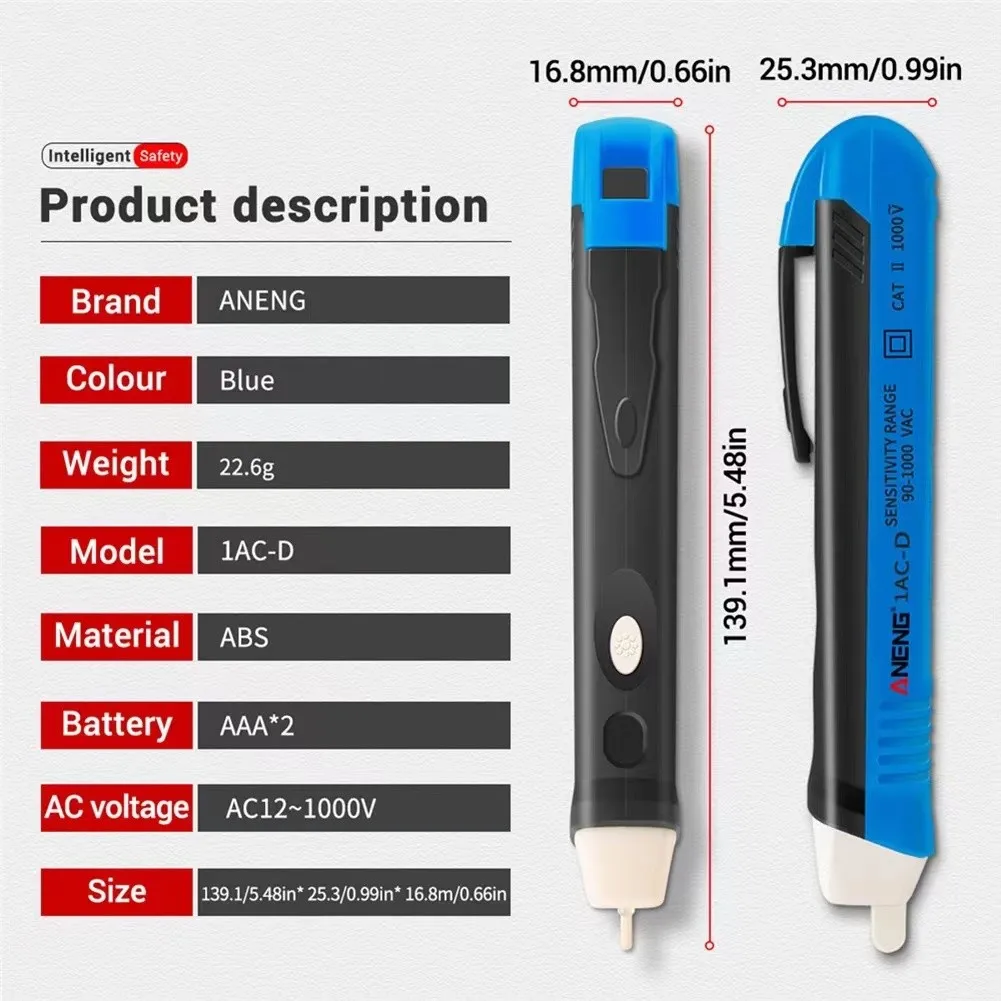 Handheld AC Voltage Sensor Pen for 90V 1000V Detection with Audible Beep and Red LED Flash During Voltage Presence