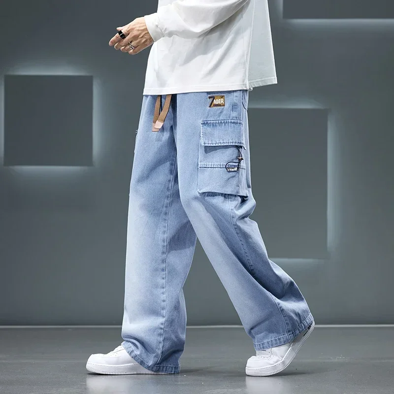 Autumn New Wide Leg Washing Jean Pants Men Trousers Neutral Solid Color Loose Casual Fashion Pocket Cargo Pants Size 8xl
