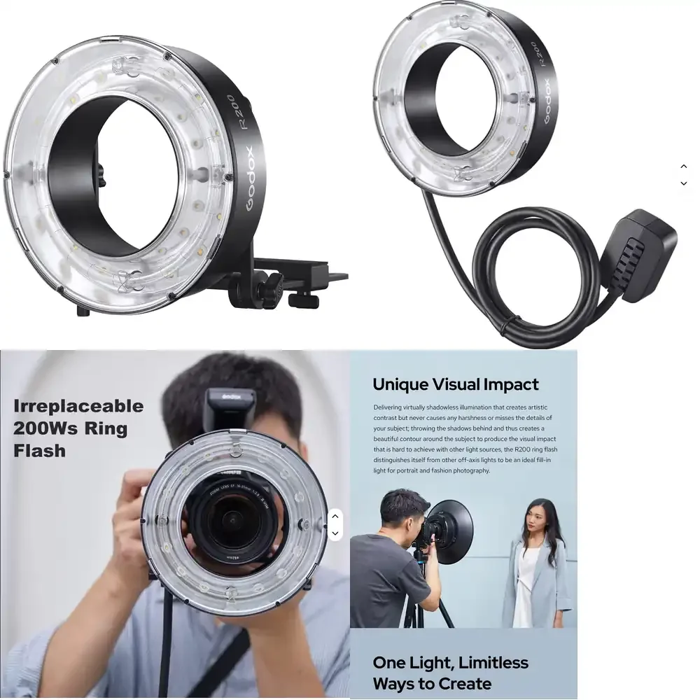 R200 200W LED Ring Light Speedlite Flash Head Wireless Remote Control Portable for ///Fuji/ Cameras