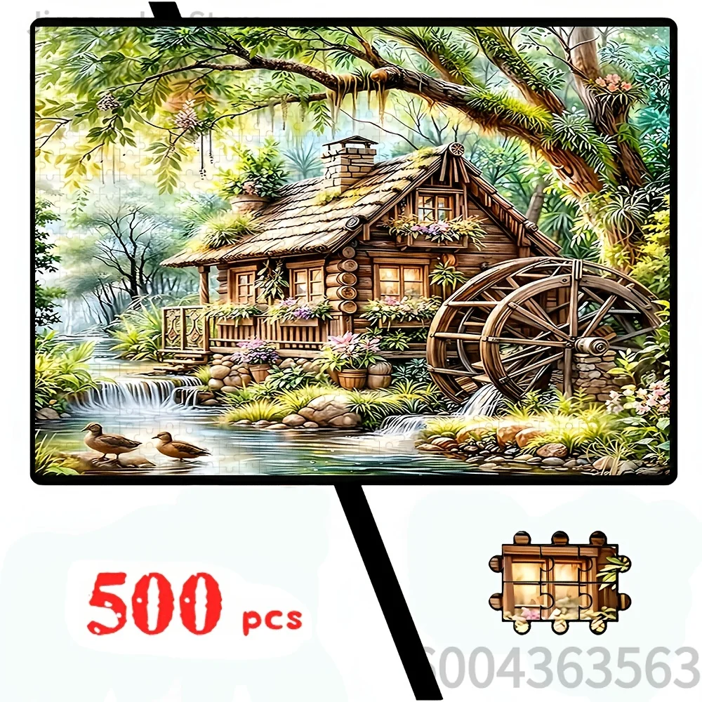 Cozy Rural Cabin Night View & Vibrant Animal Portrait Mosaic Puzzle Stress Relief Desktop Ornament Hobby Collection For Adults