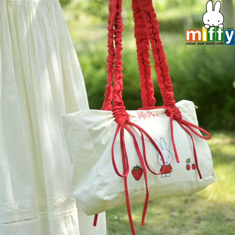 Miffy новые модели аниме мультфильм большой емкости дизайн чувство сумка для леди нишевой складной бант узлом на одно плечо холщовая Повседневная