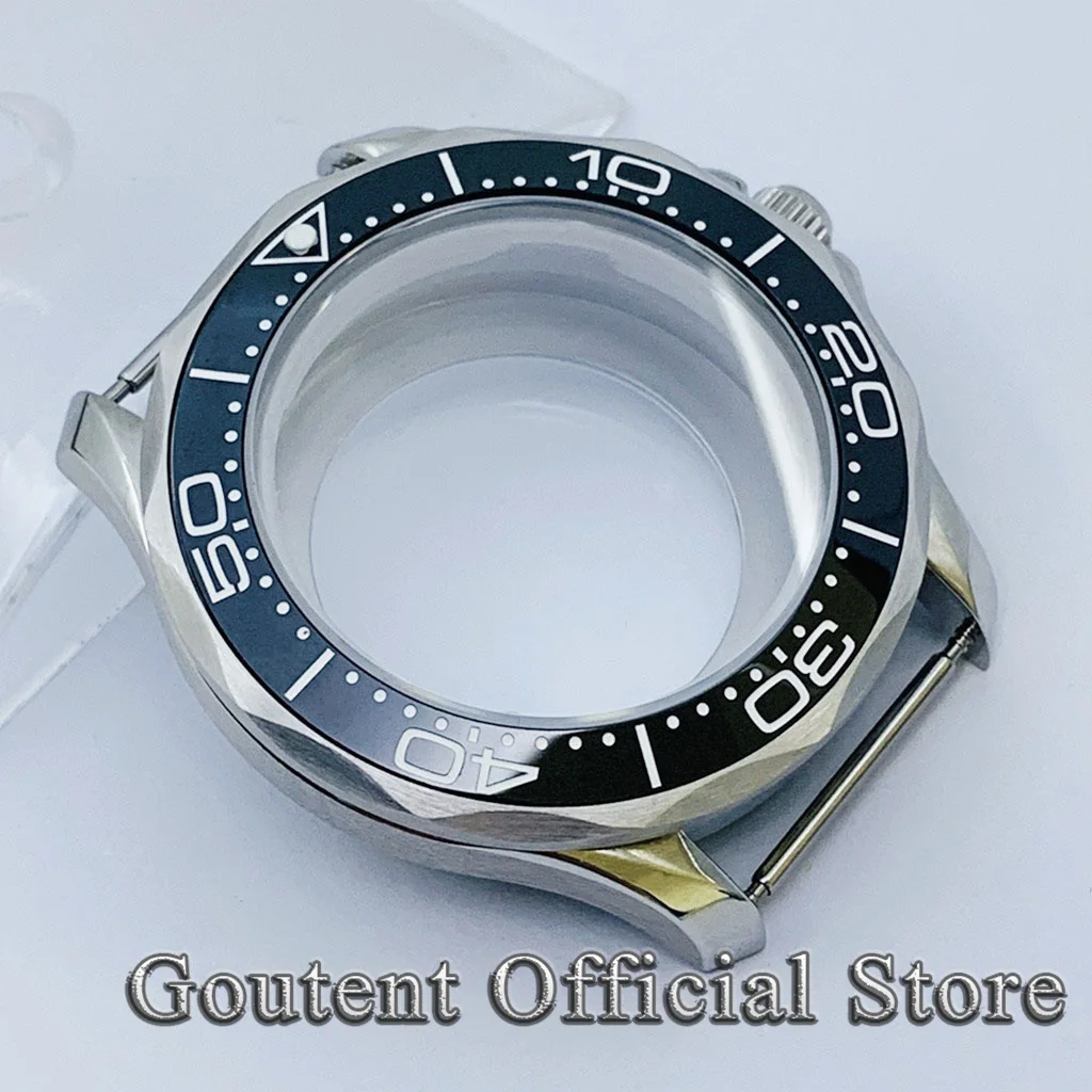 Goutent 41mm Silver Watch Case Sapphire Glass Black Ceramic Bezel Fit NH35 NH36 Miyota 8215 821A DG2813 3804 ETA 2836 Movement