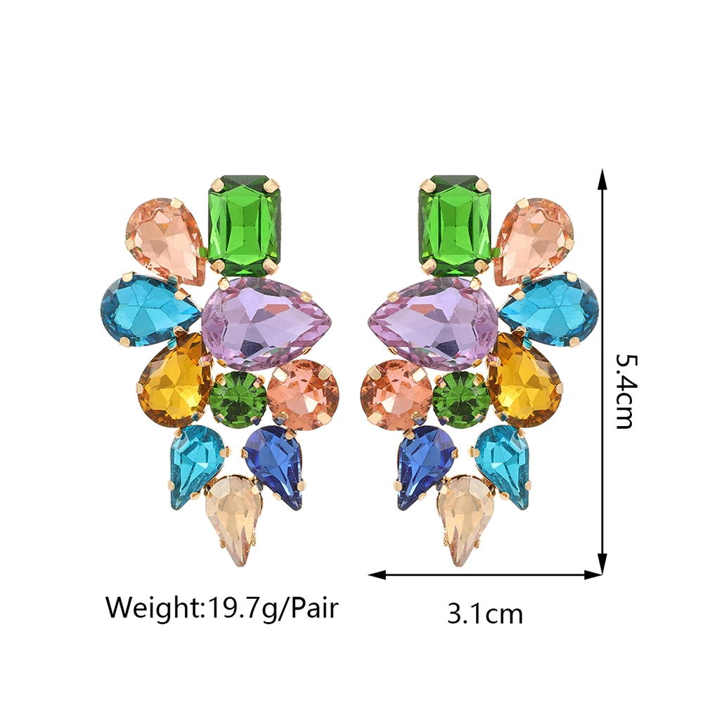 Elegant Luxury Colorful Crystal Glass Wing Shape Stud Earrings For Women Korean Fashion Exquisite Geometric Jewelry Accessories