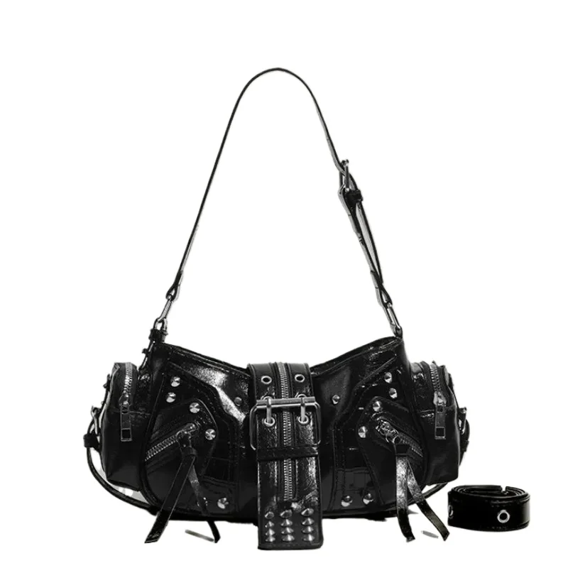 

Y2K Punk Rivet Belt Bag, Motorcycle Style Multiple Pockets Single-shoulder Underarm Bag, Retro Women's Crossbody Bag Trend