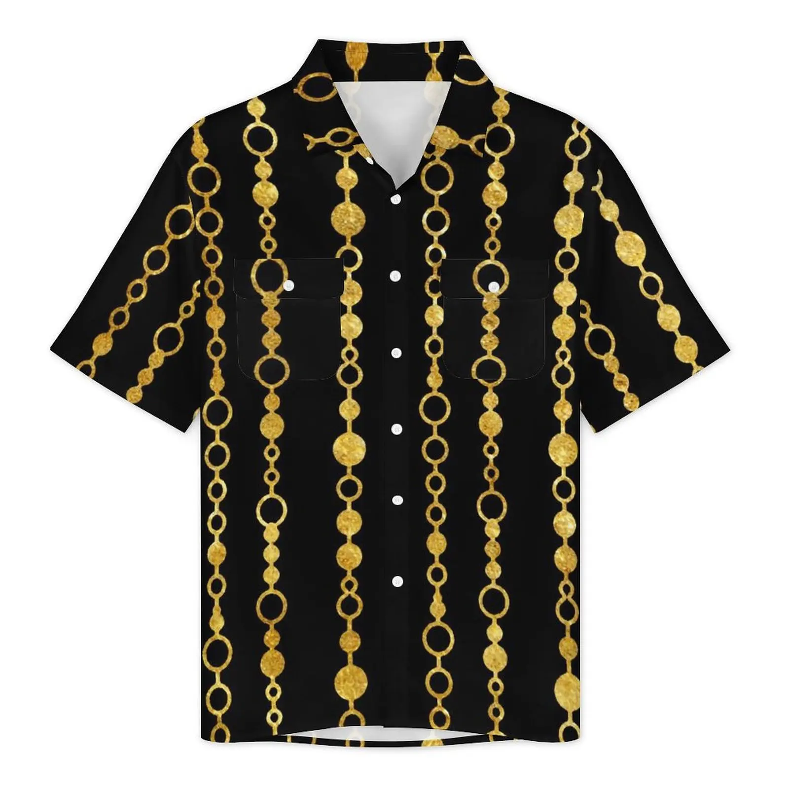 Gold Chains Casual Shirt Golden Stripes Print Elegant Hawaiian Shirts Mens Short Sleeve Beach Street Style Plus Size 5XL Blouses