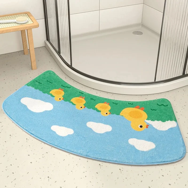 Cartoon Print Pattern Bathroom Non-slip Mat Sector Shape Short Plush Toilet Room Absorbent Floor Mat Home Decoration Foot Pads