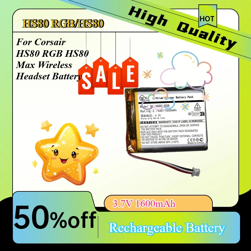 3.7V 1600mAh Rechargeable Replacement Li‑ion Battery For Corsair HS80 RGB HS80 Max Wireless Headphone Repair Spare Battery