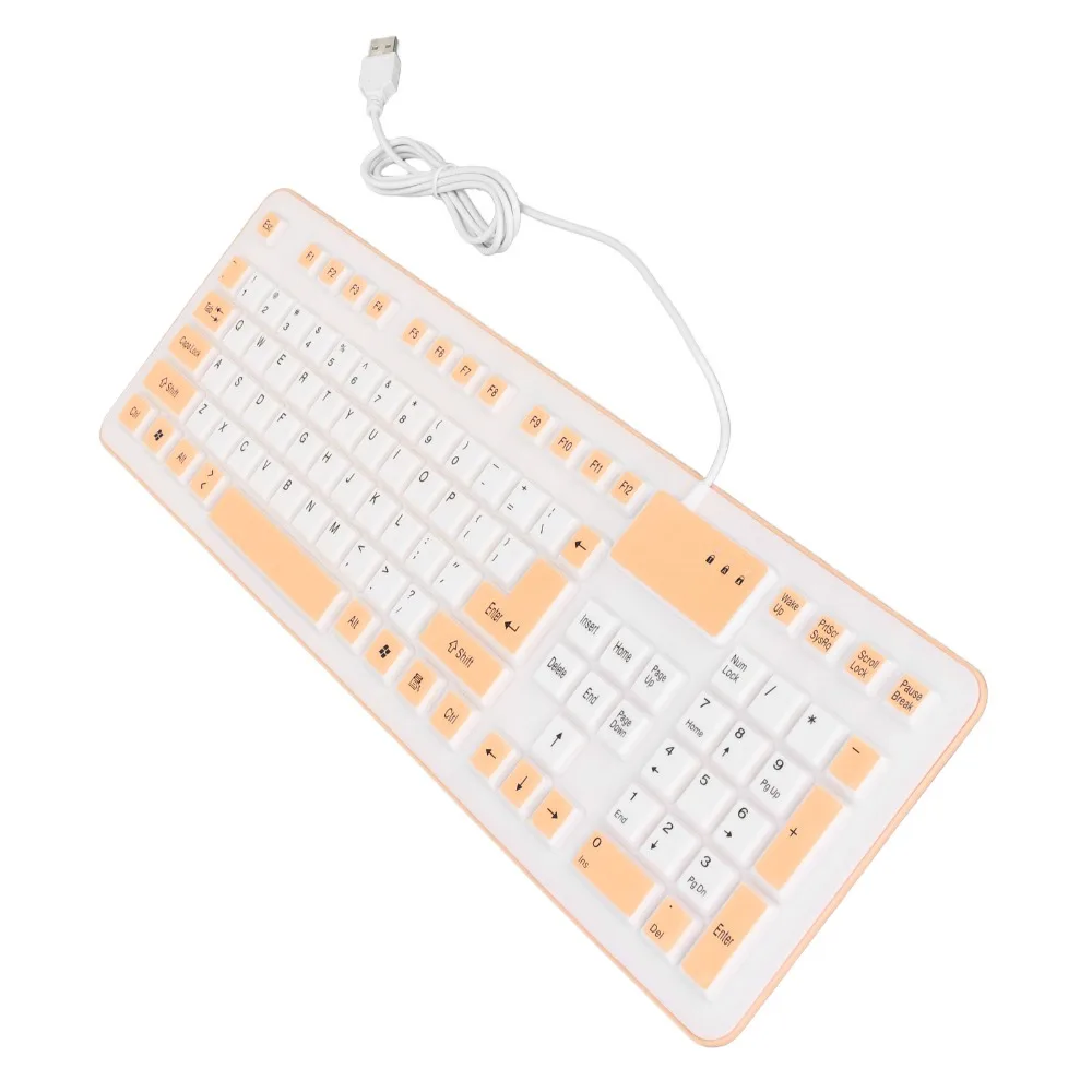 

Portable 106 Keys Silicone Keyboard Waterproof Pink/Blue/Orange USB Wired Keyboard Foldable Silent Keyboard Laptop Notebook