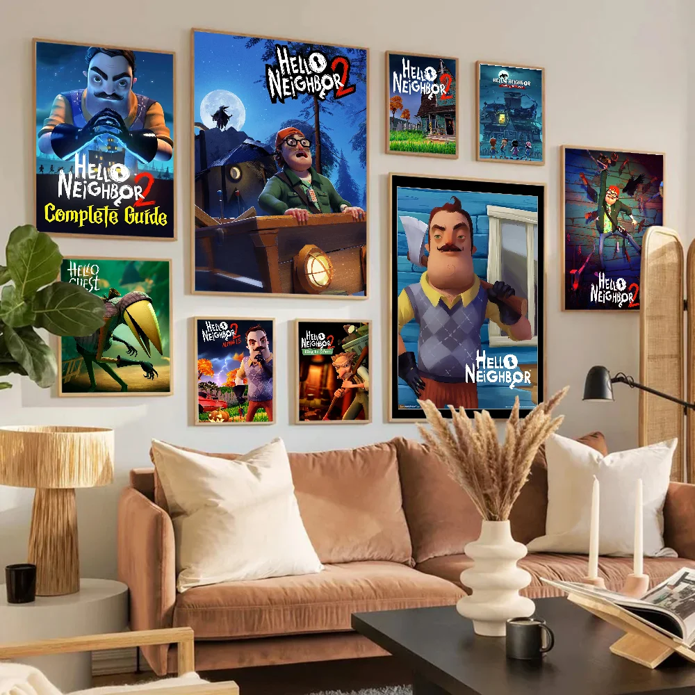 Game Hello N-Neighbor 2 Anime Posters Sticky HD Quality Wall Art Retro Posters for Home Kawaii Room Decor