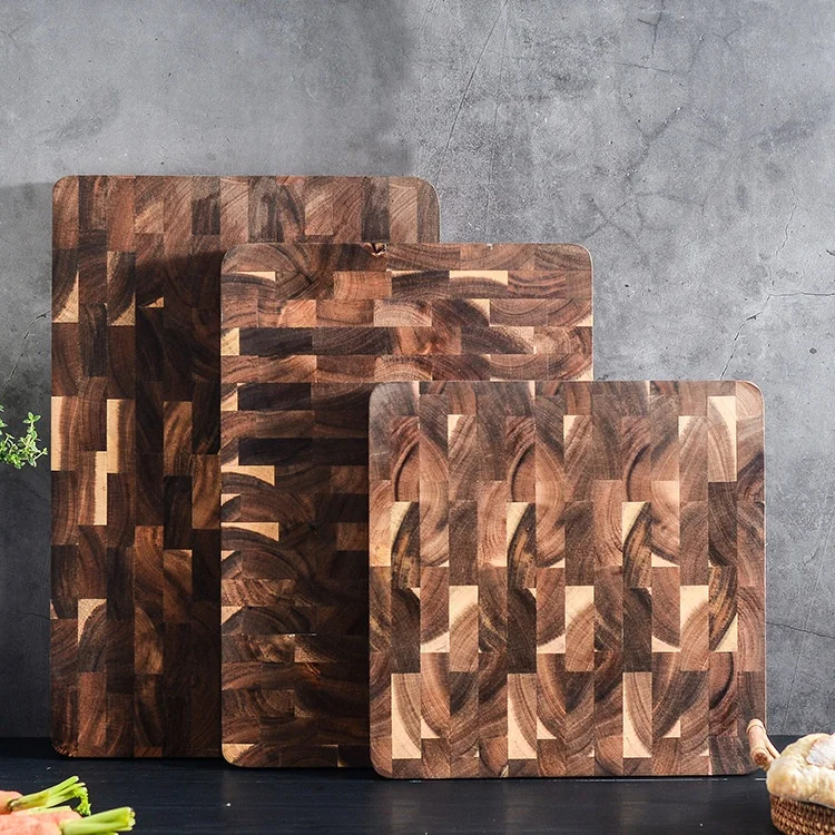 Factory direct sale acacia wood cutting board kitchen large solid wood durable geometric checkered wooden cutting board