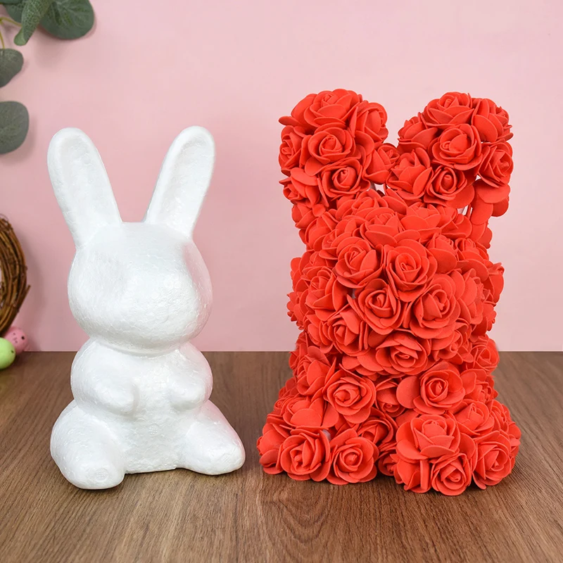 1Pc Foam Bunny Rose Styrofoam Rabbit Modelling Mould Easter Decorations Wedding Birthday Party Valentine's Day Gift DIY Craft