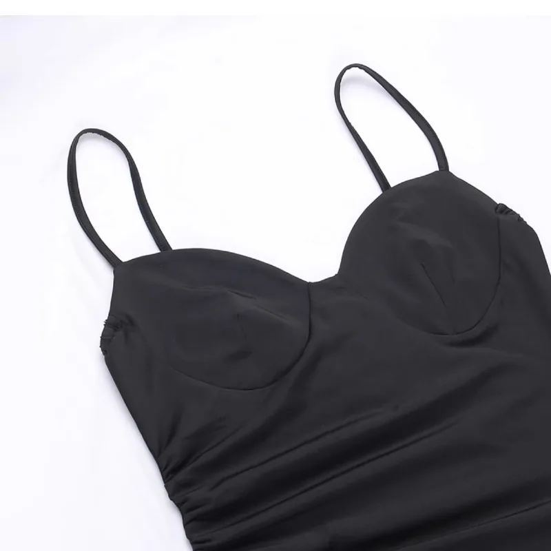 Abito Cami da donna con volant sexy dolce ragazza spacco laterale gotico irregolare con spalle scoperte stile coreano delicato temperamento estivo nero