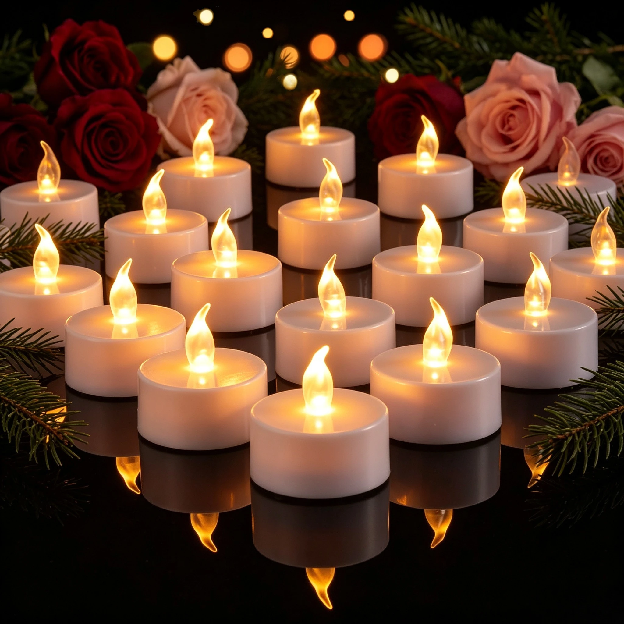 24Pack Flameless LED Tea Lights Candles Battery-Powered Realistic Bright Long Lasting Led Tealight Christmas Halloween Candles