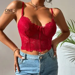 Sexy Embroidery Lace Tank Top Women's Camis Tops Women's Suspender Corset Cami Crop Cute Vest Elegant French Chic Party Clubwear