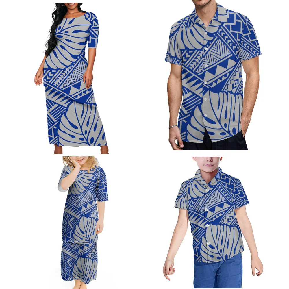 Polynesian Family Party Dress Summer Short Sleeved Puletasi Suit Skirt Shirt Mother Father Son Daughter Party Uniform Clothes