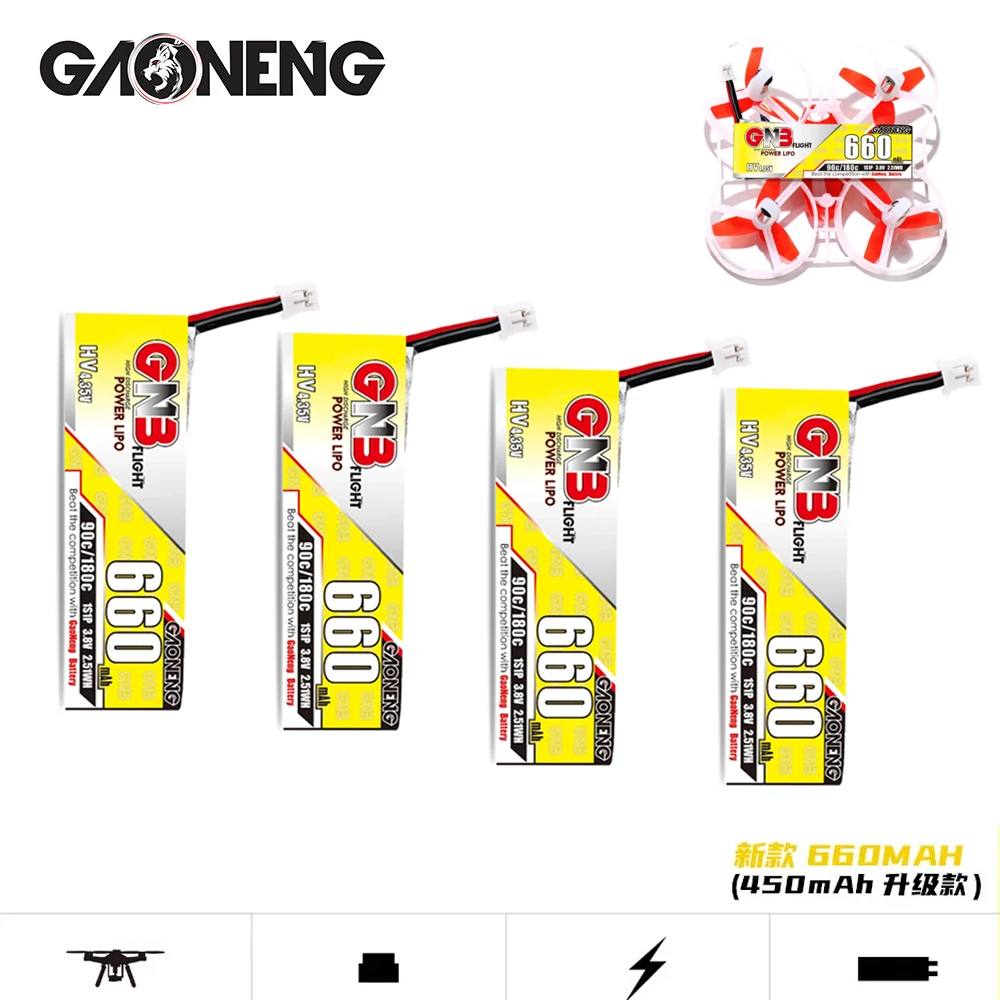 1-10PCS GNB 3.8V 650mAh 60C/120C 1S 4.35V HV Lipo battery PH2.0 Plug for Tinyhawk Snapper7 E010 M80S Tiny7 Beta85 Drone