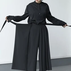 Dunkelheit vielseitige schlanke plissierte 9-Punkt-Hose mit weitem Bein Unisex Doppels chicht hoch taillierte, lockere, eng taillierte, gerade Culottes