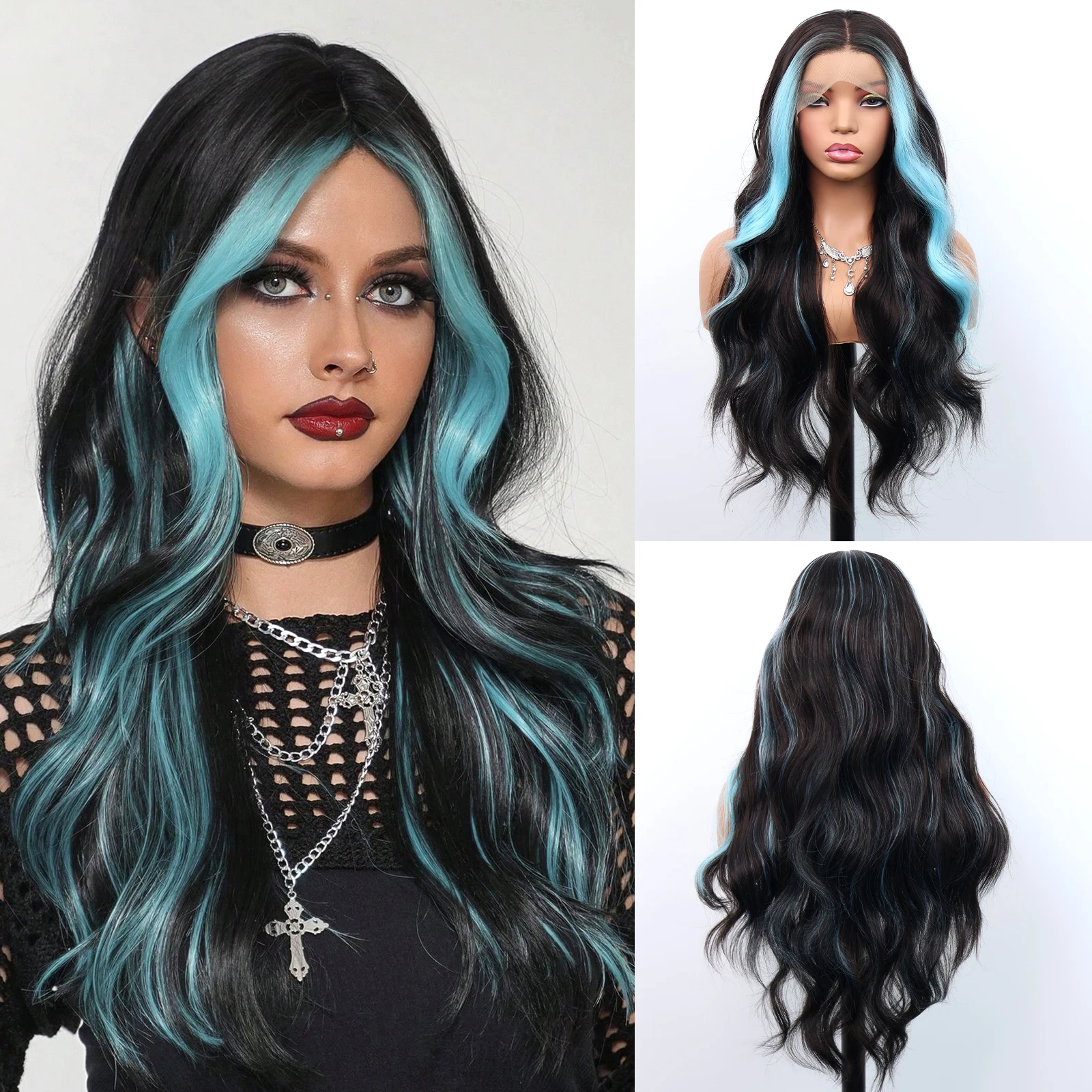 

Синтетический парик Aubree с кружевной передней частью 13*4, предварительно сформированный, 28 дюймов, длинные волнистые черные волосы с челкой, без клея