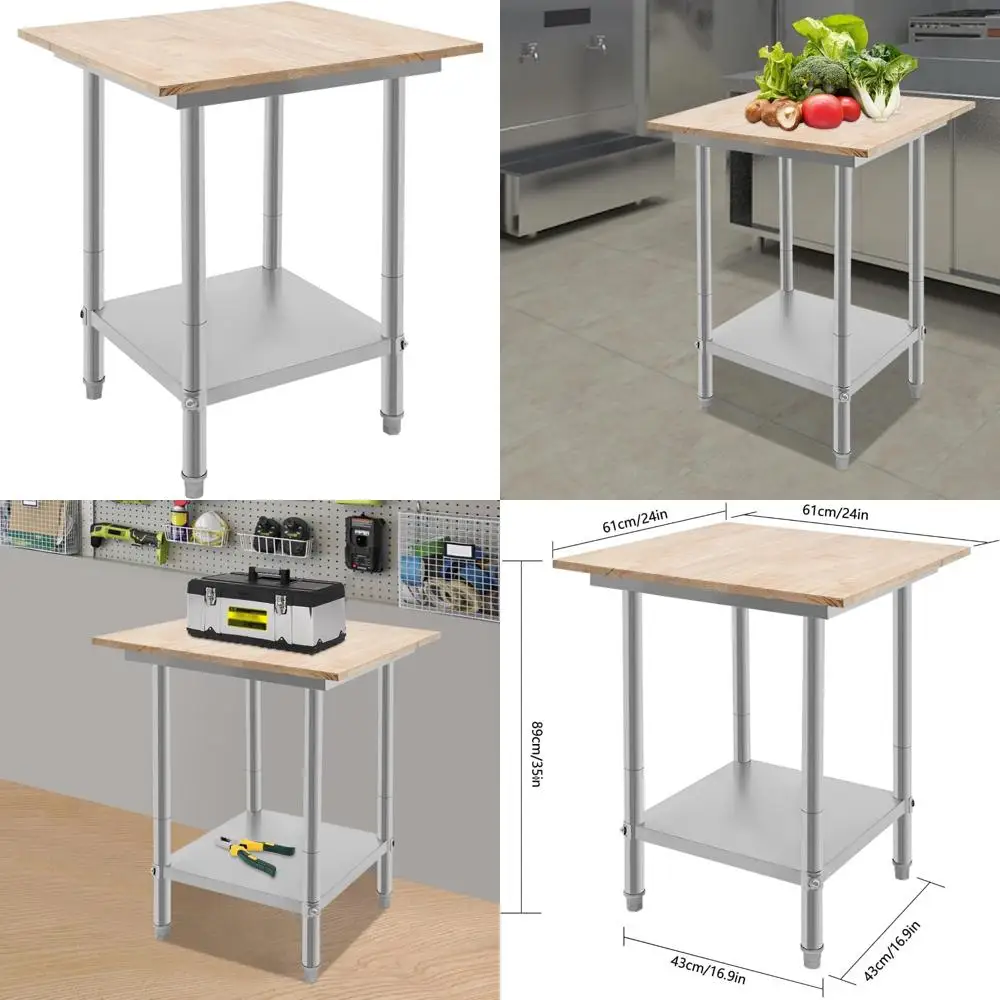 طاولة إعداد المطبخ التجارية مقاس 24 × 24 × 35 بوصة منضدة خشبية مع رف سفلي لاستخدام المطاعم