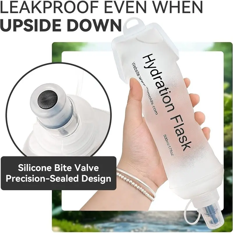 DT19-For Running Vest Hydration Compatible 2 Pack 500Ml Soft Flask Water Bottles, Shrink As You Drink Leak-Proof TPU Folding