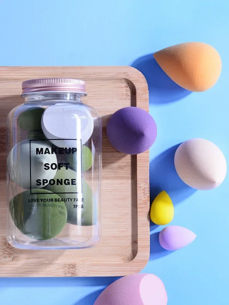 7 ชิ้นชุดฟองน้ำแต่งหน้าแบบกระป๋อง ฟองน้ำสำหรับรองพื้นแบบแห้งและเปียก แป้งพัฟ เครื่องมือแต่งหน้ามืออาชีพ สำหรับช่างแต่งหน้า