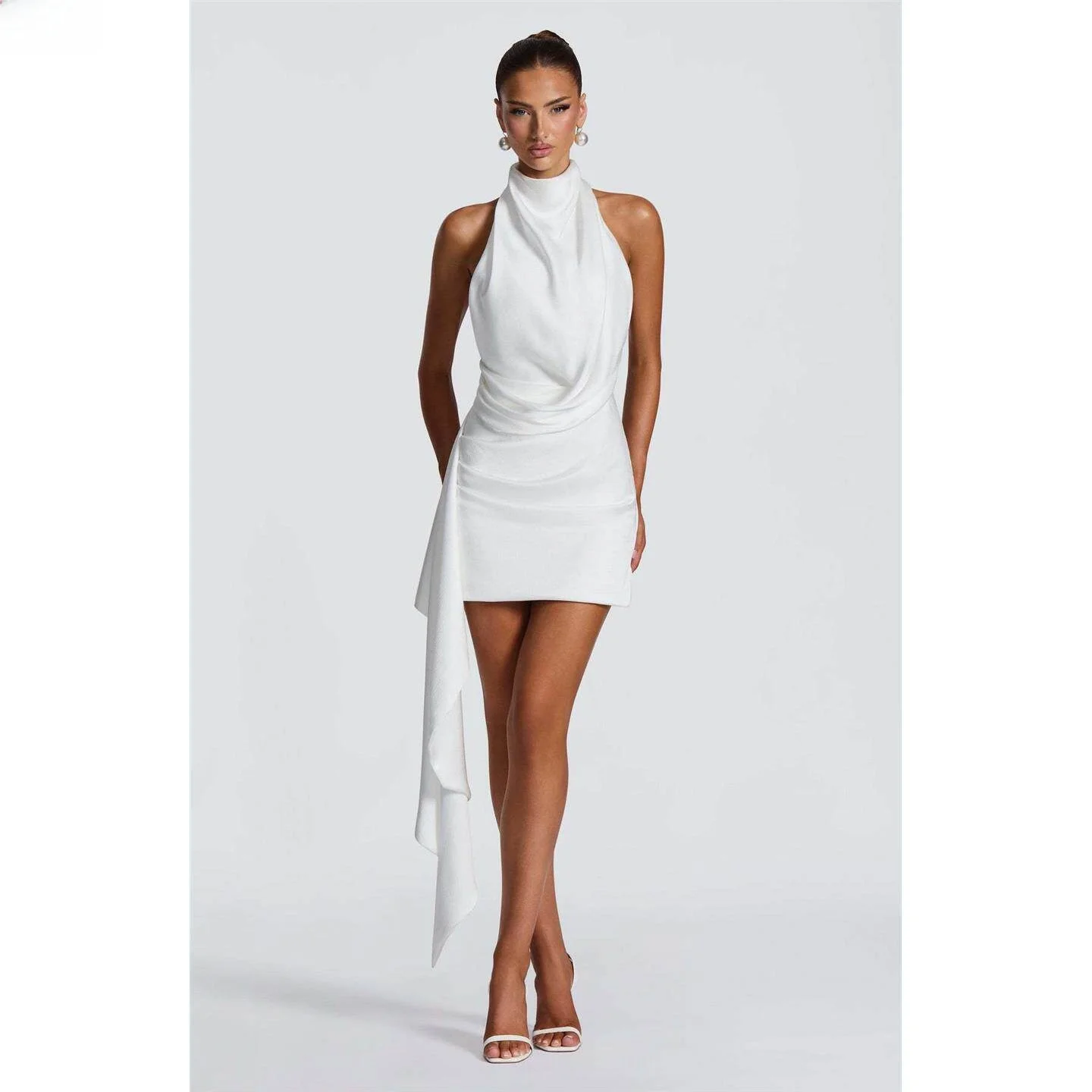 

Sexy Backless Pleated Sash Dress Women's Summer Short Skirt Linj European Style Midi Dress mid Waist No Sleeve Slim Fit