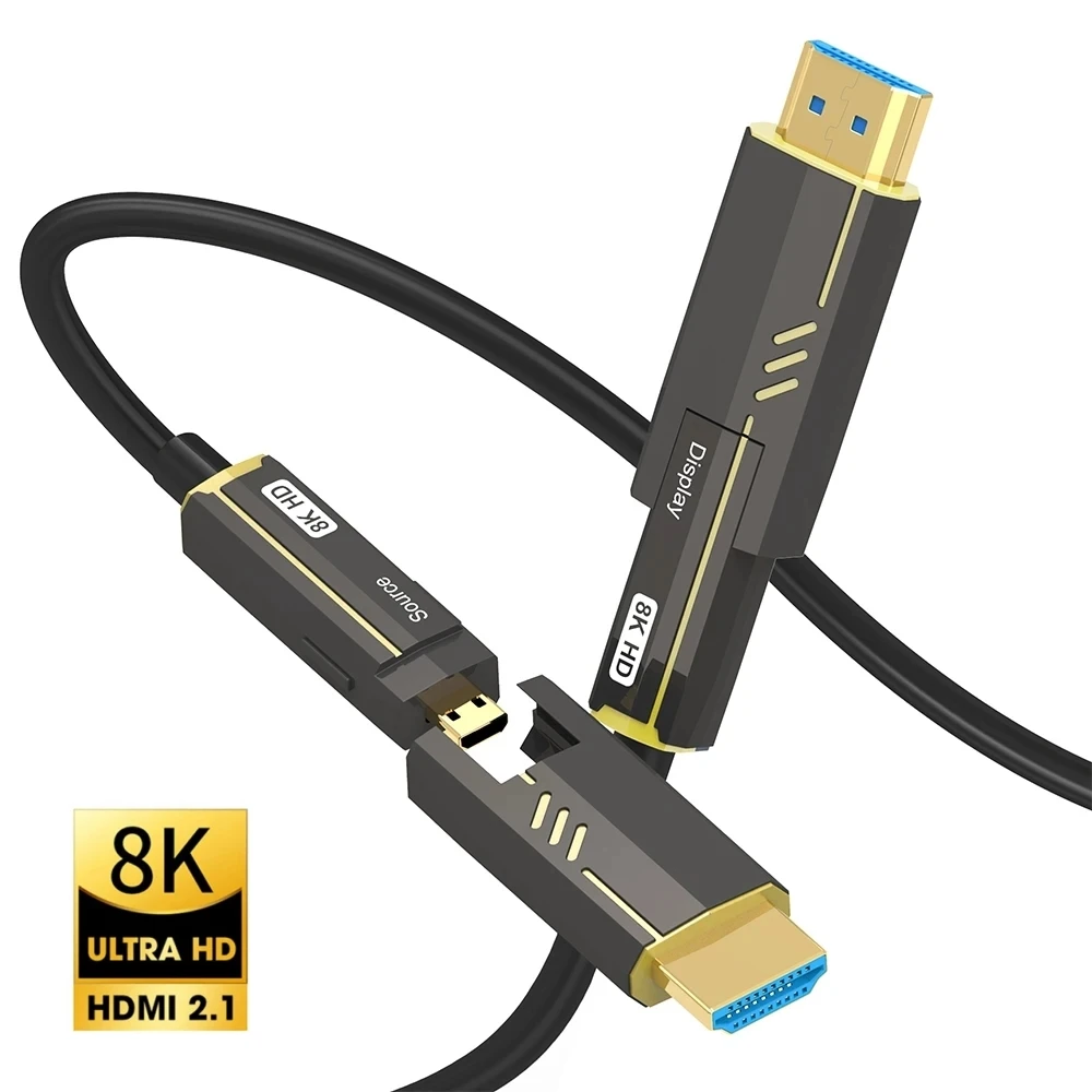 

8K волоконно-оптический кабель с резьбой, совместимый с HDMI 2,1, кабель типа A-D, микро одиночная головка, настраиваемый для HDTV проектора, телеприставки, компьютера