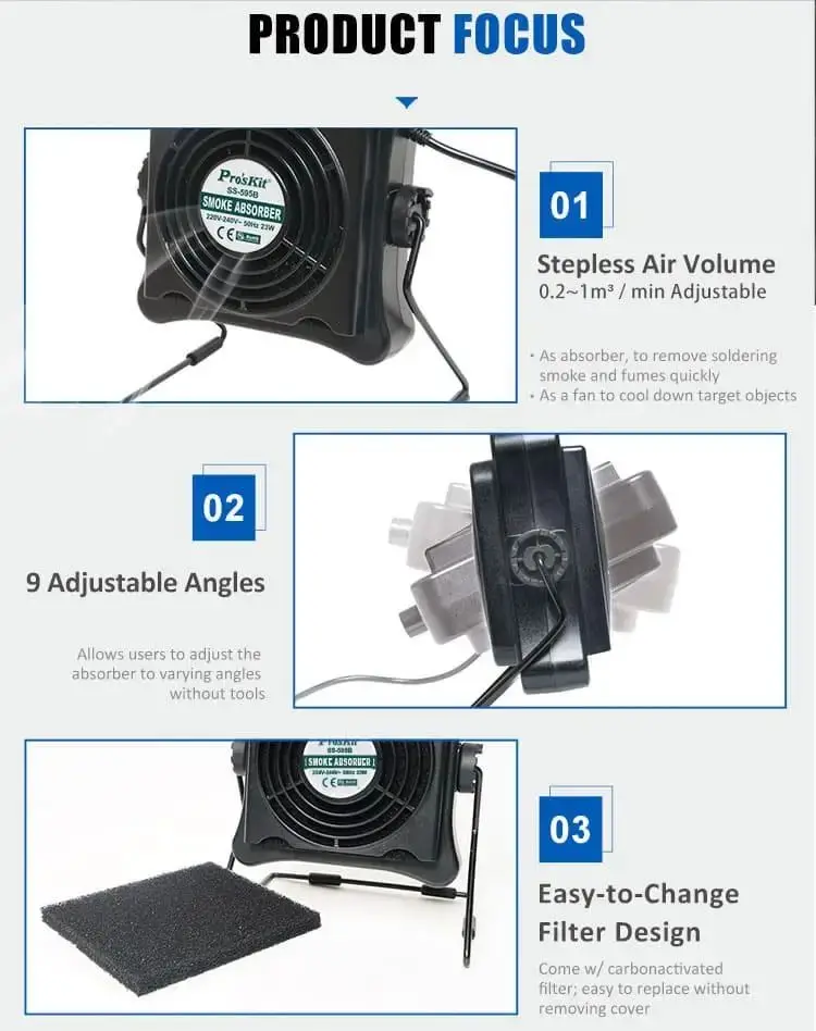 Pro'skit Lötkolben Rauchmesser Schweißtisch Reparatur Lot Rauch Abluftmesser Rauchfilter SS-595H