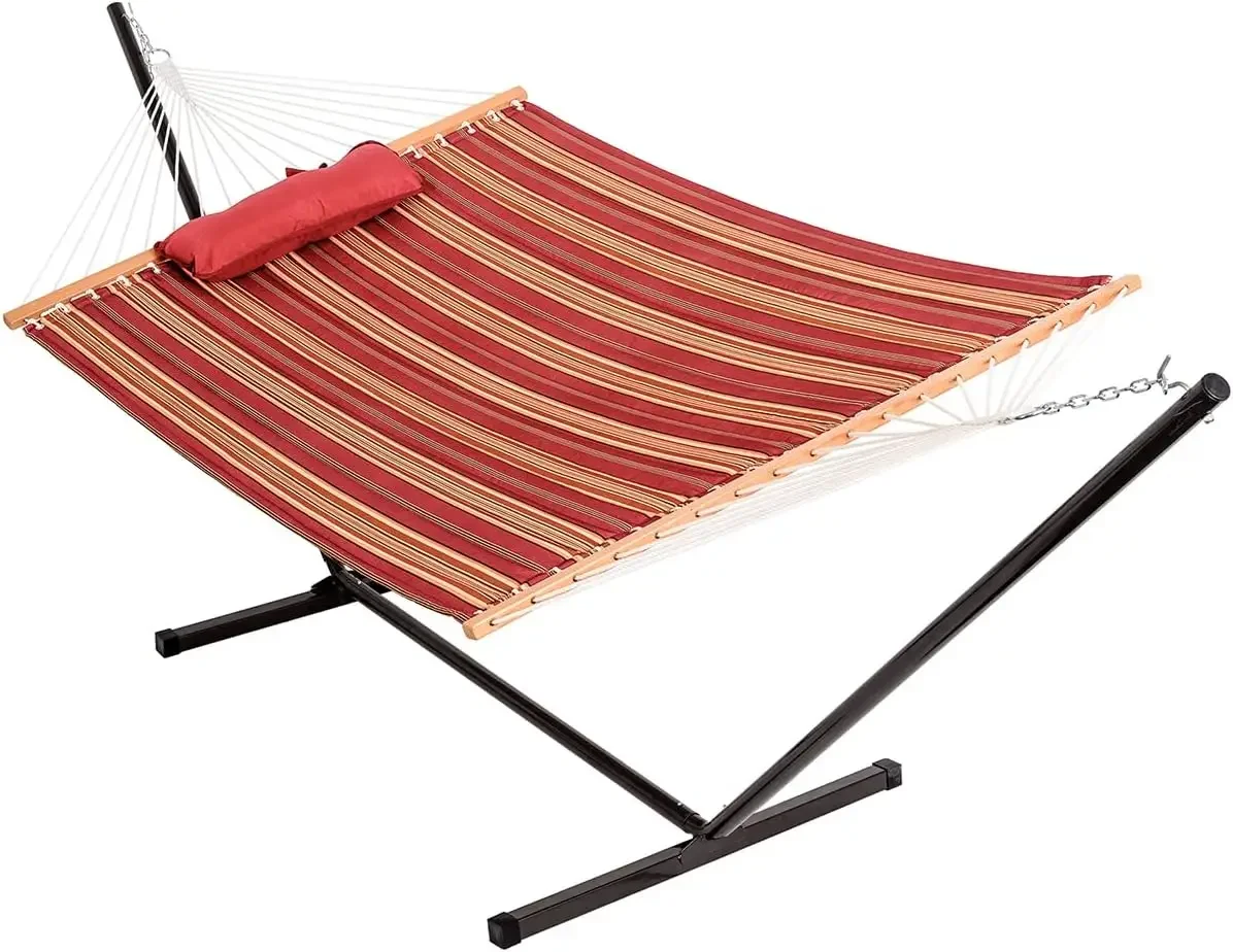 Daze hammocks Quilted Fabric Hammock with 12 Feet Stand, 2 People Double Hammock with Stand for Outdoor Indoor Patio Garden Back