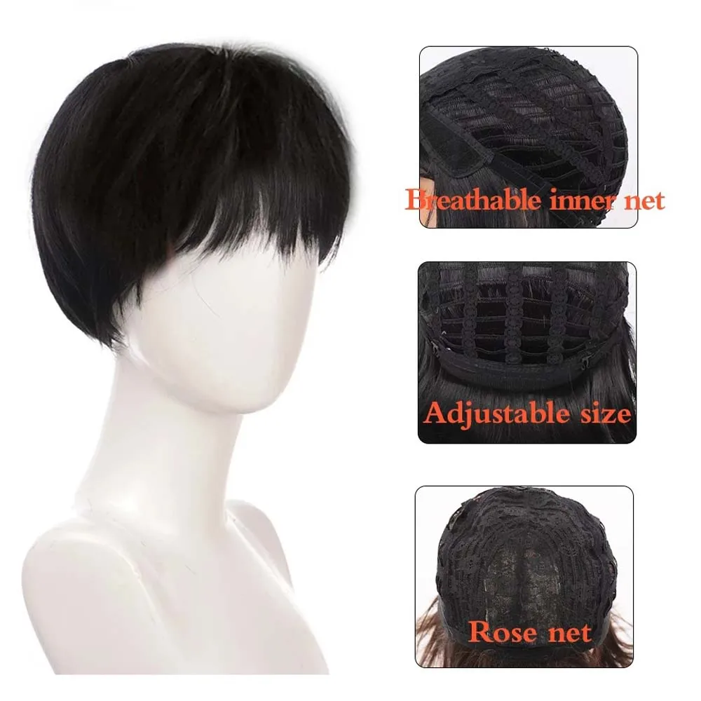 Synthetic Hair Male Short Straight Wig with Bangs Brown Blonde Gray Wigs for Man Daily Wear Cosplay Wig Heat Resistant Fiber