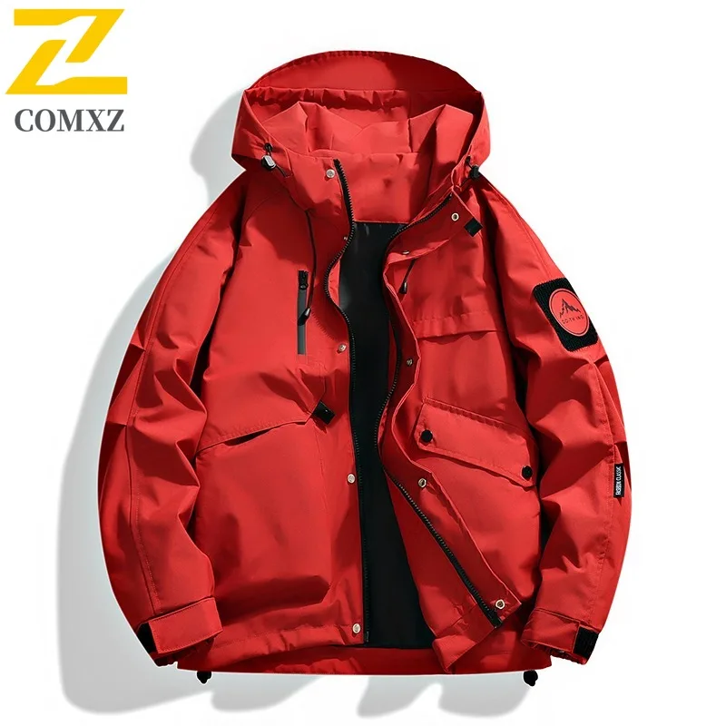 

COMXZ 9 Colors Single Layer Jacket Men Casual Jacket Coat Outdoor Hooded Workwear Windproof Waterproof lightweight windbreaker