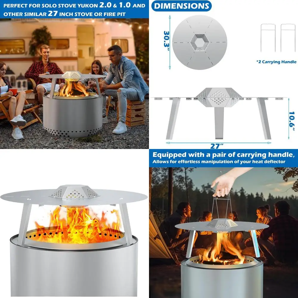 

Stainless Steel 304 Heat Deflector for 27 Solo Stove Yukon Fire Pit, with Carry Handle & 3 Legs